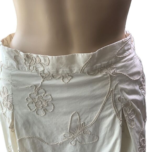 Harvé Benard Cream Floral Embroidery Knee Length A Line Skirt Size 12 - Picture 2 of 12